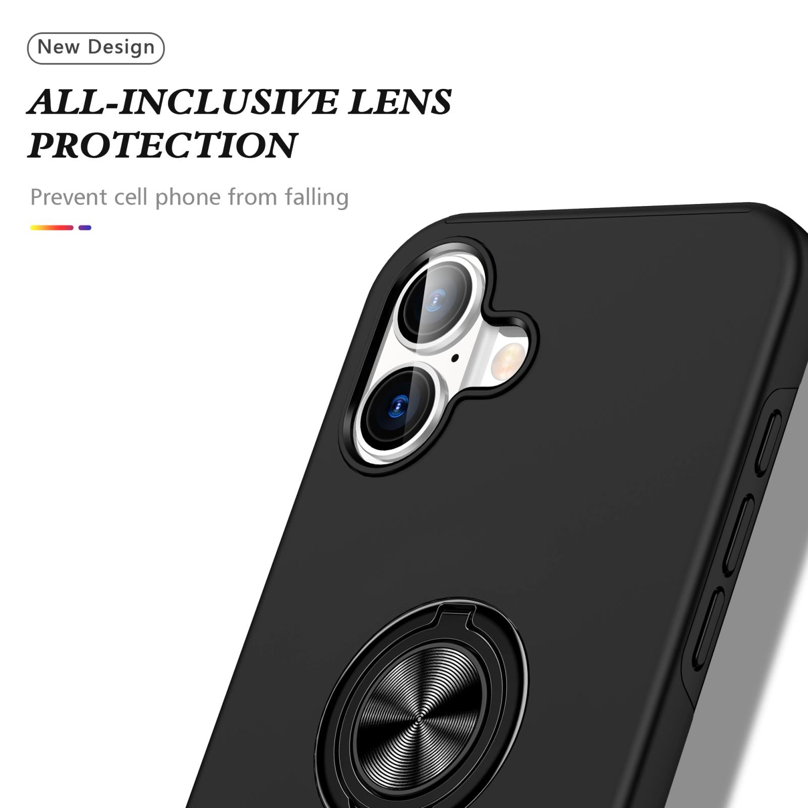 For Apple iPhone 17 Dual Layer Invisible Ring Case Black