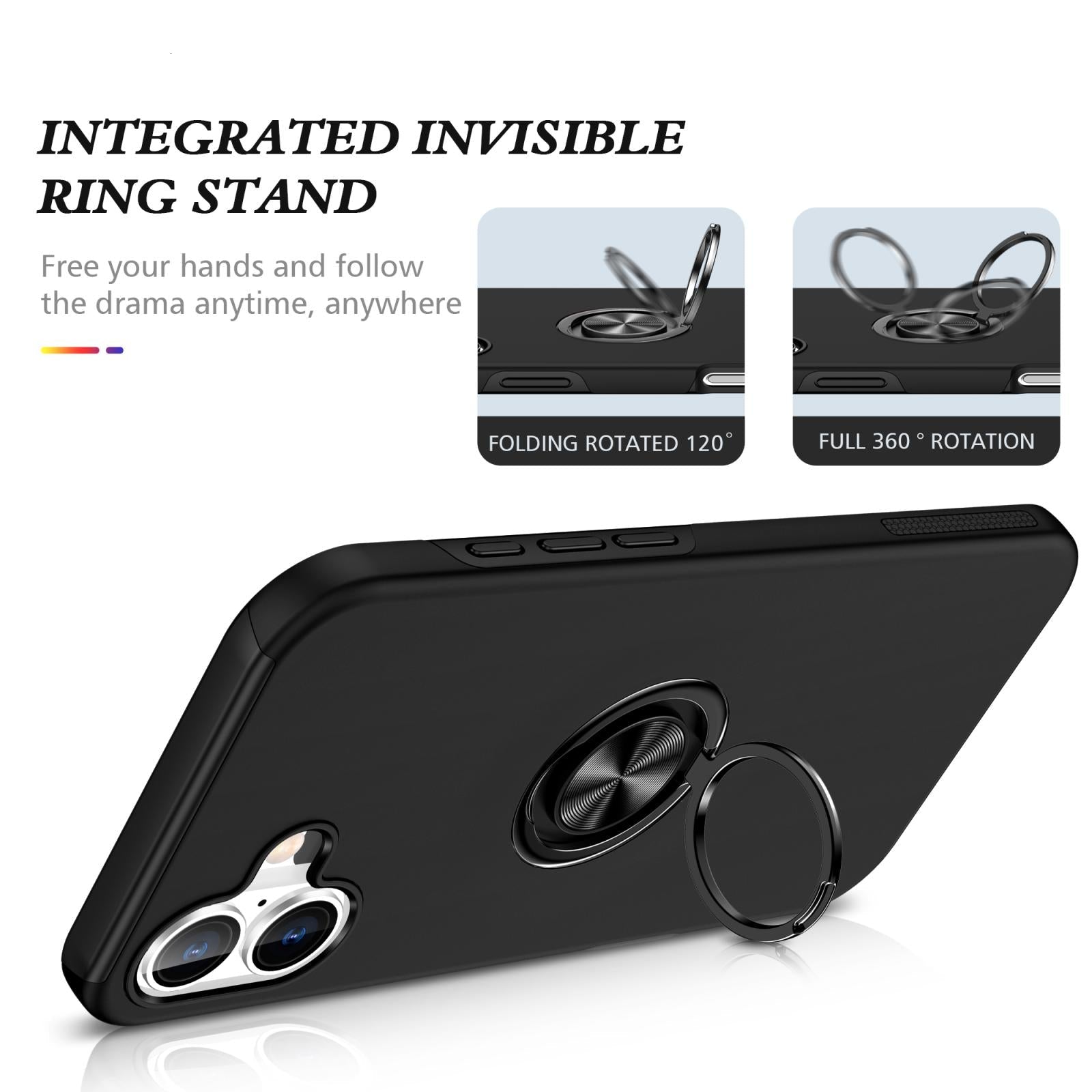 For Apple iPhone 17 Dual Layer Invisible Ring Case Black