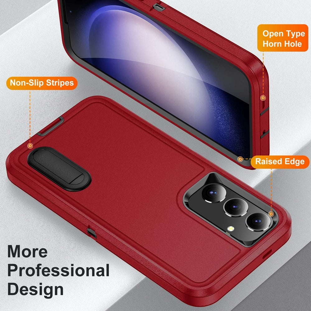 For Samsung Galaxy S25 Plus / S24 Plus Triple Defender with Stander Case Red