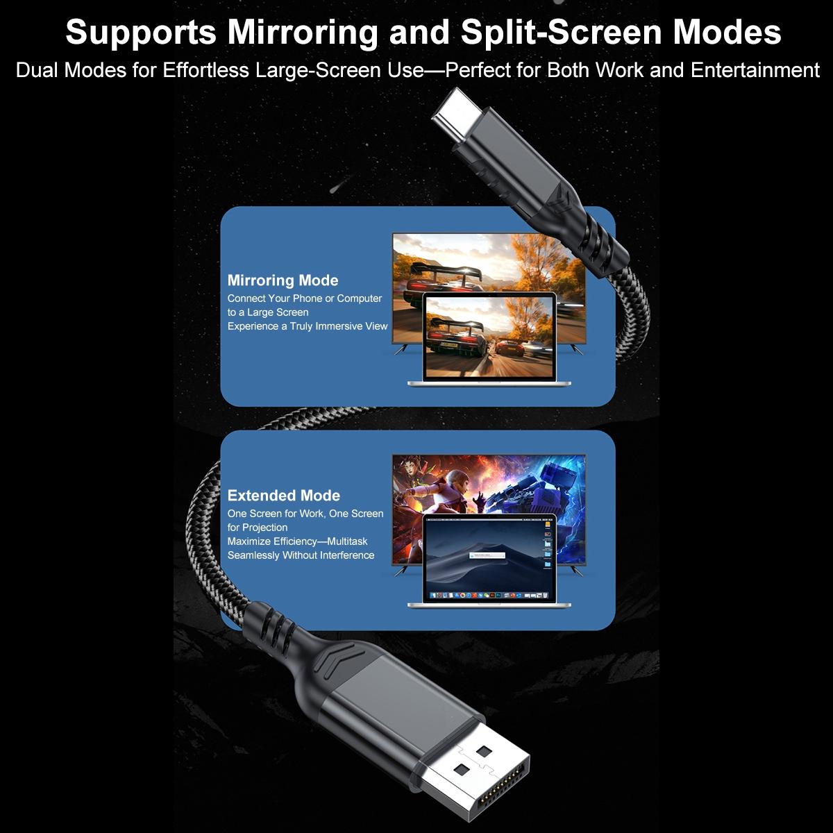 WG226 Type-C To Display Port 2.1 Adapter Cable With 16K Ultra HD Support