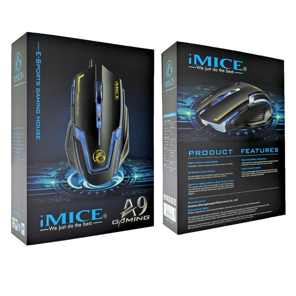 iMICE A9 6 Keys 2400 DPI LED Lighting Wired Gaming Mouse Black