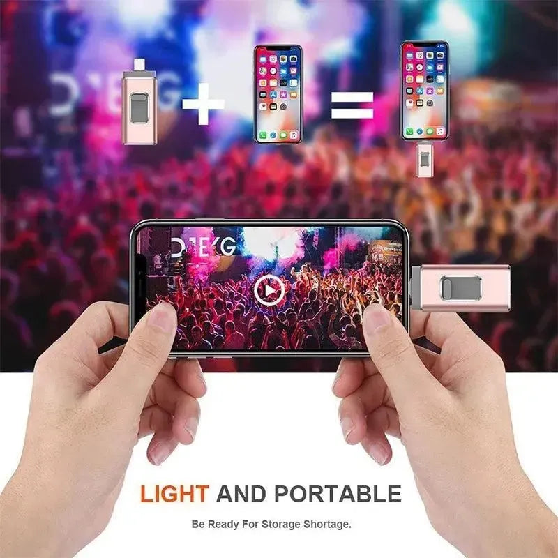 Easy Flash RQW-01B 3 In 1 USB 2.0 & 8 Pin & Micro USB 64GB Flash Drive Rose Gold