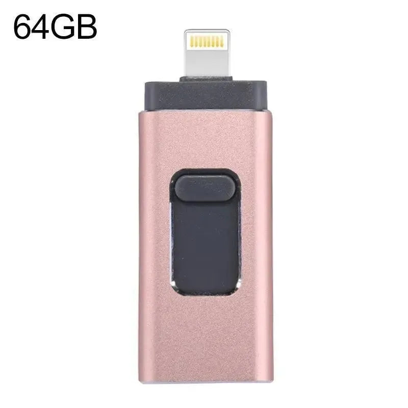 Easy Flash RQW-01B 3 In 1 USB 2.0 & 8 Pin & Micro USB 64GB Flash Drive Rose Gold