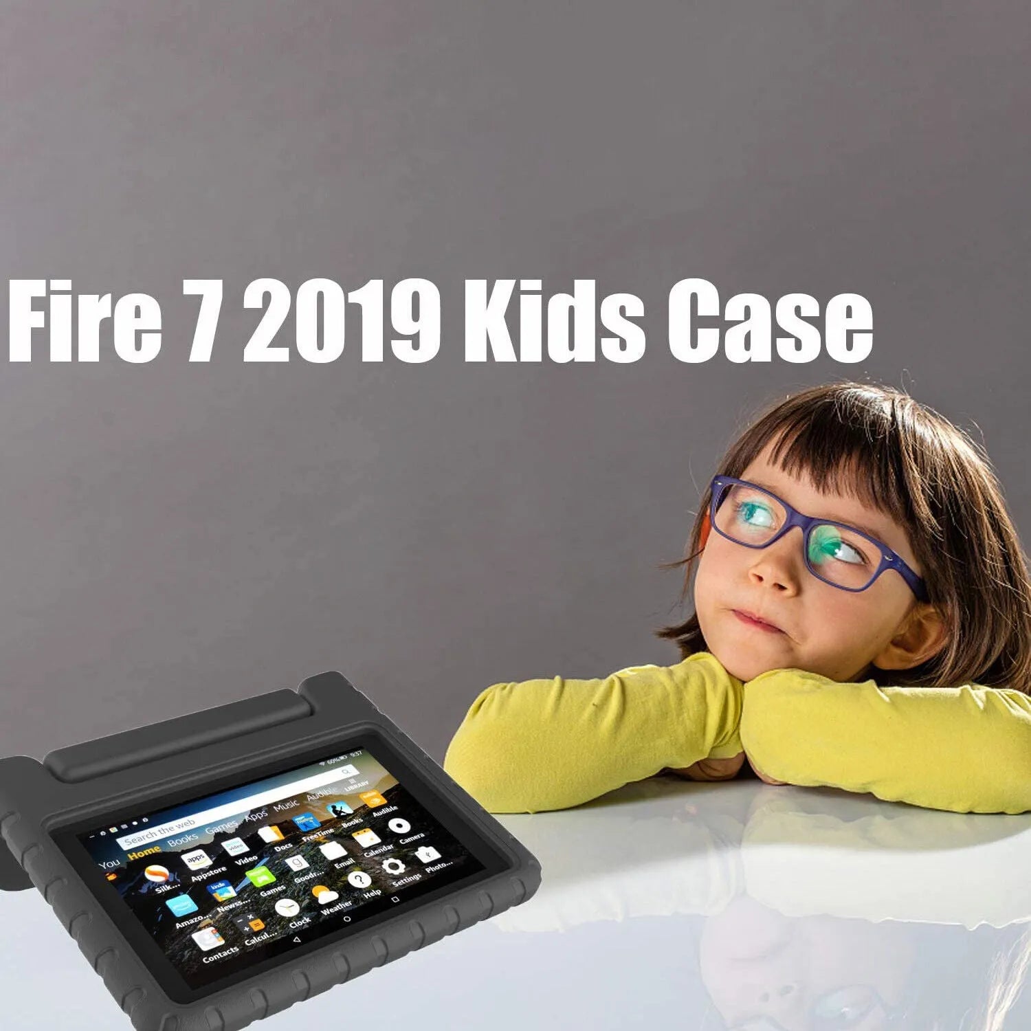 For Amazon Fire 7 2019 Kids Case Shockproof Cover With Stand - Black