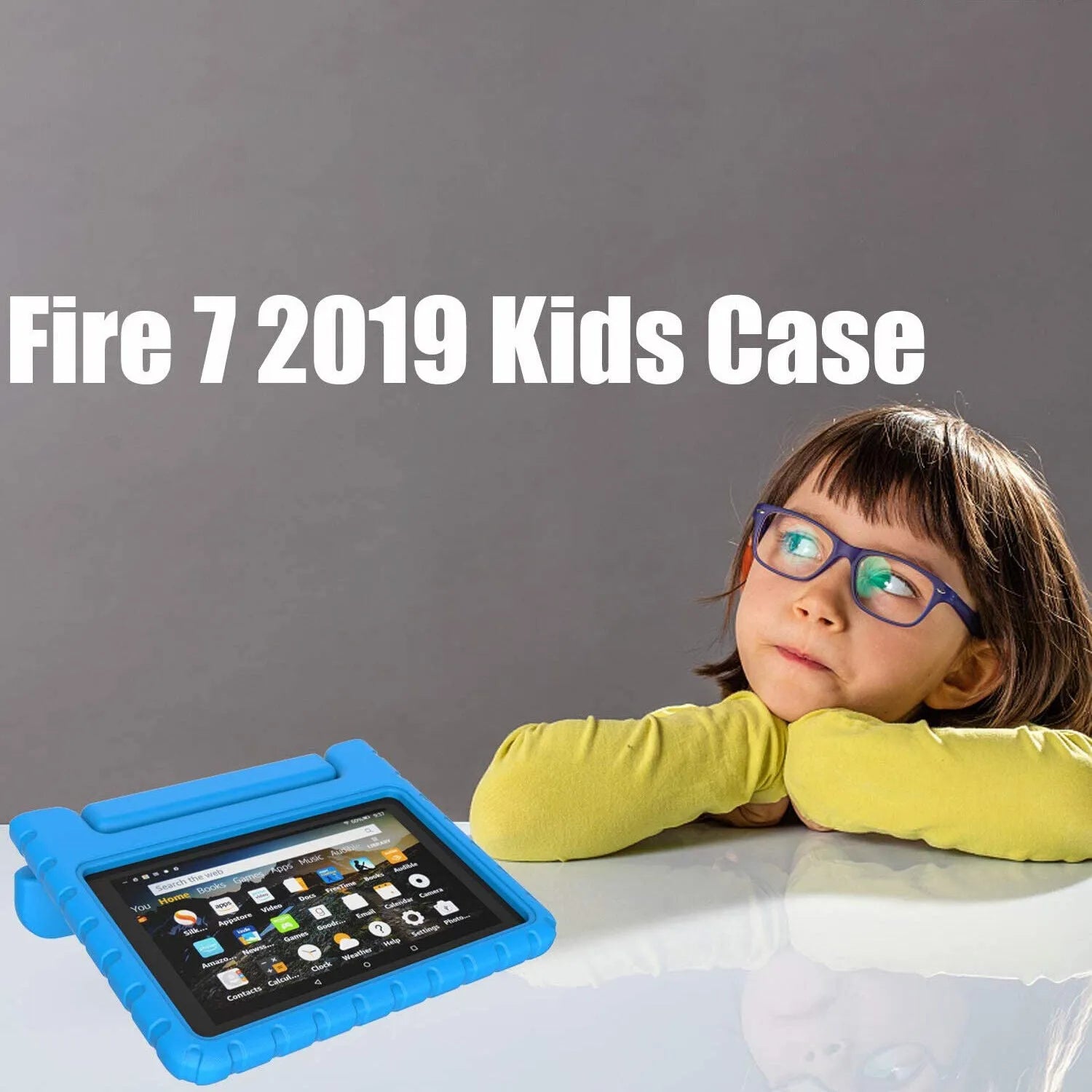 For Amazon Fire 7 2019 Kids Case Shockproof Cover With Stand - Blue