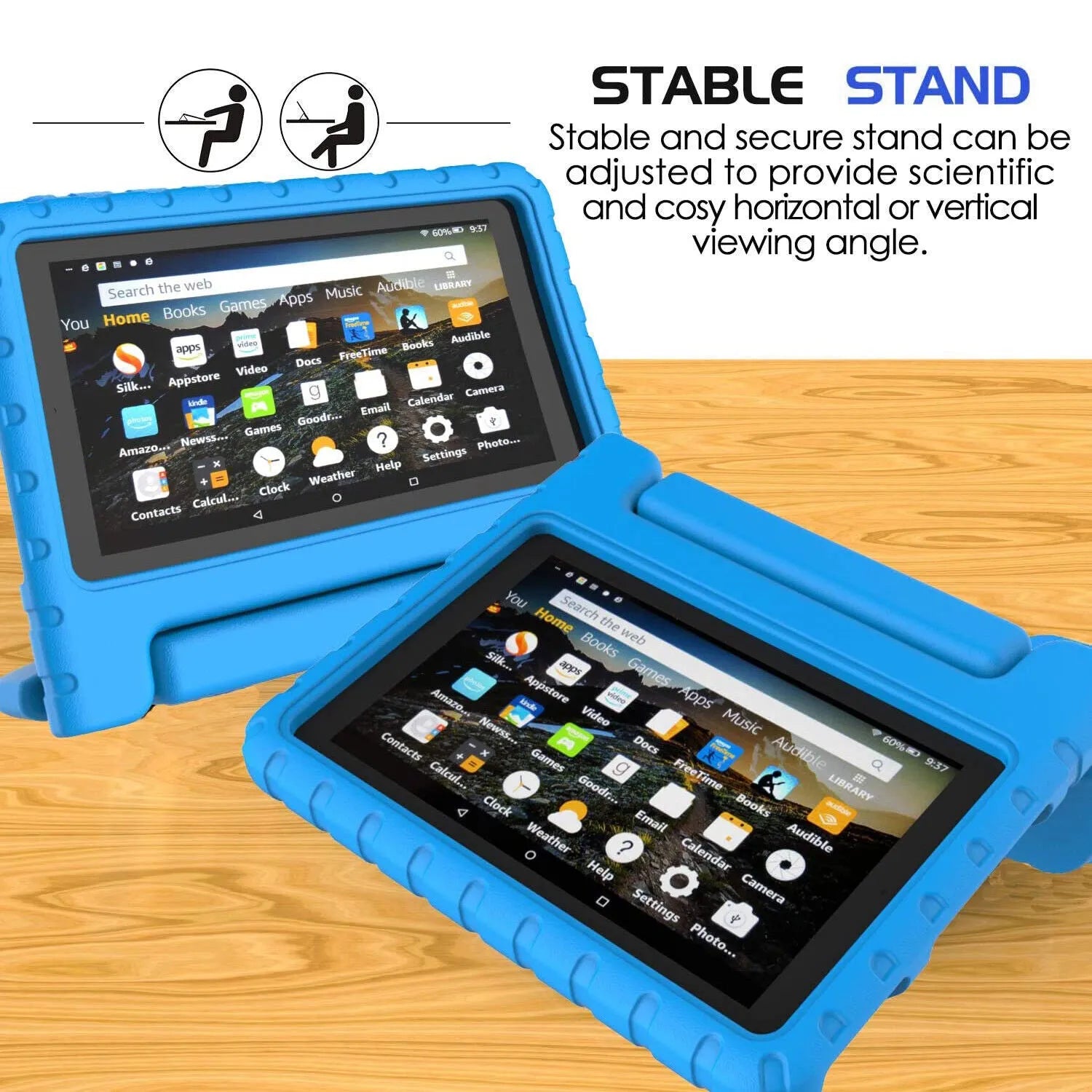 For Amazon Fire 7 2019 Kids Case Shockproof Cover With Stand - Blue