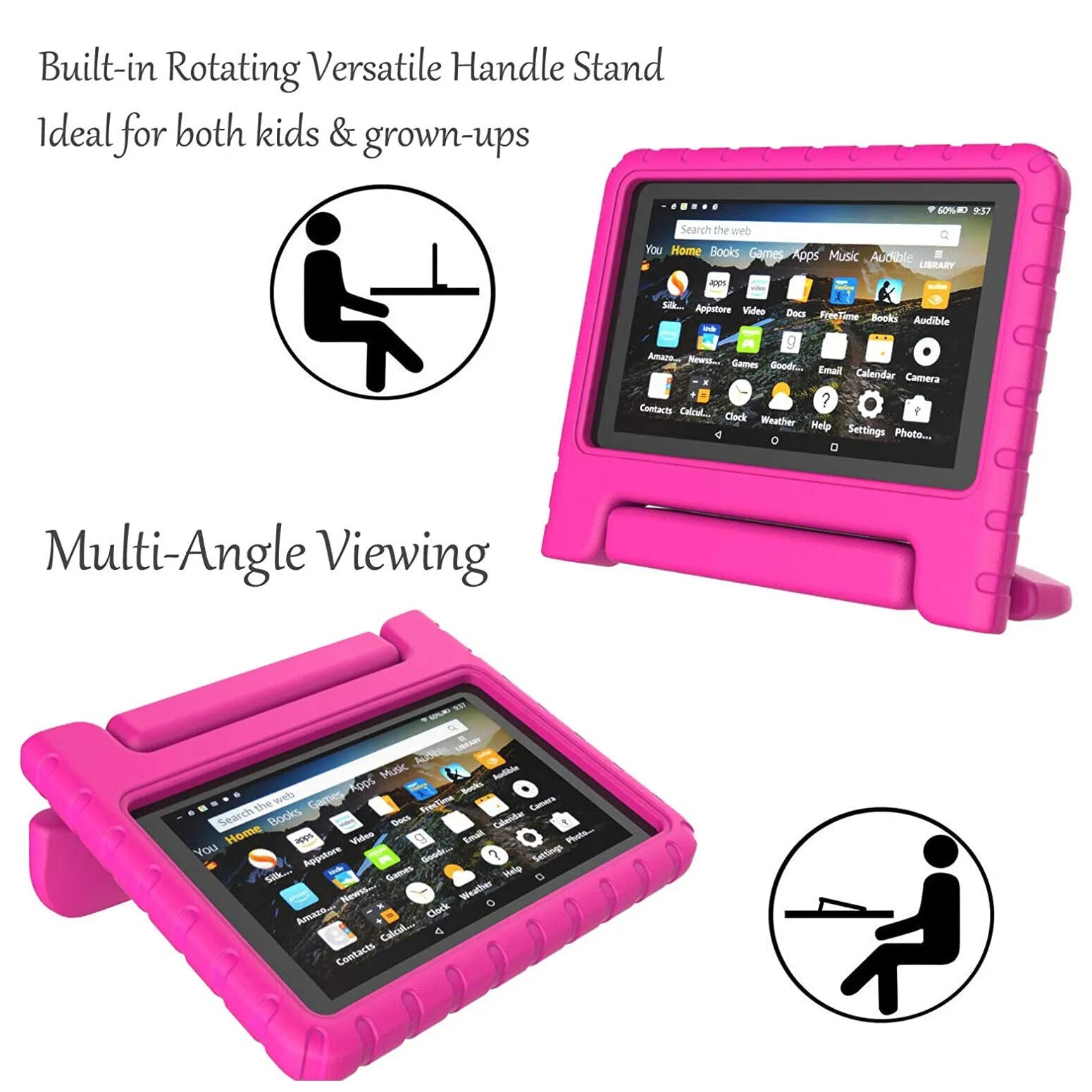 For Amazon Fire 7 2019 Kids Case Shockproof Cover With Stand - Pink