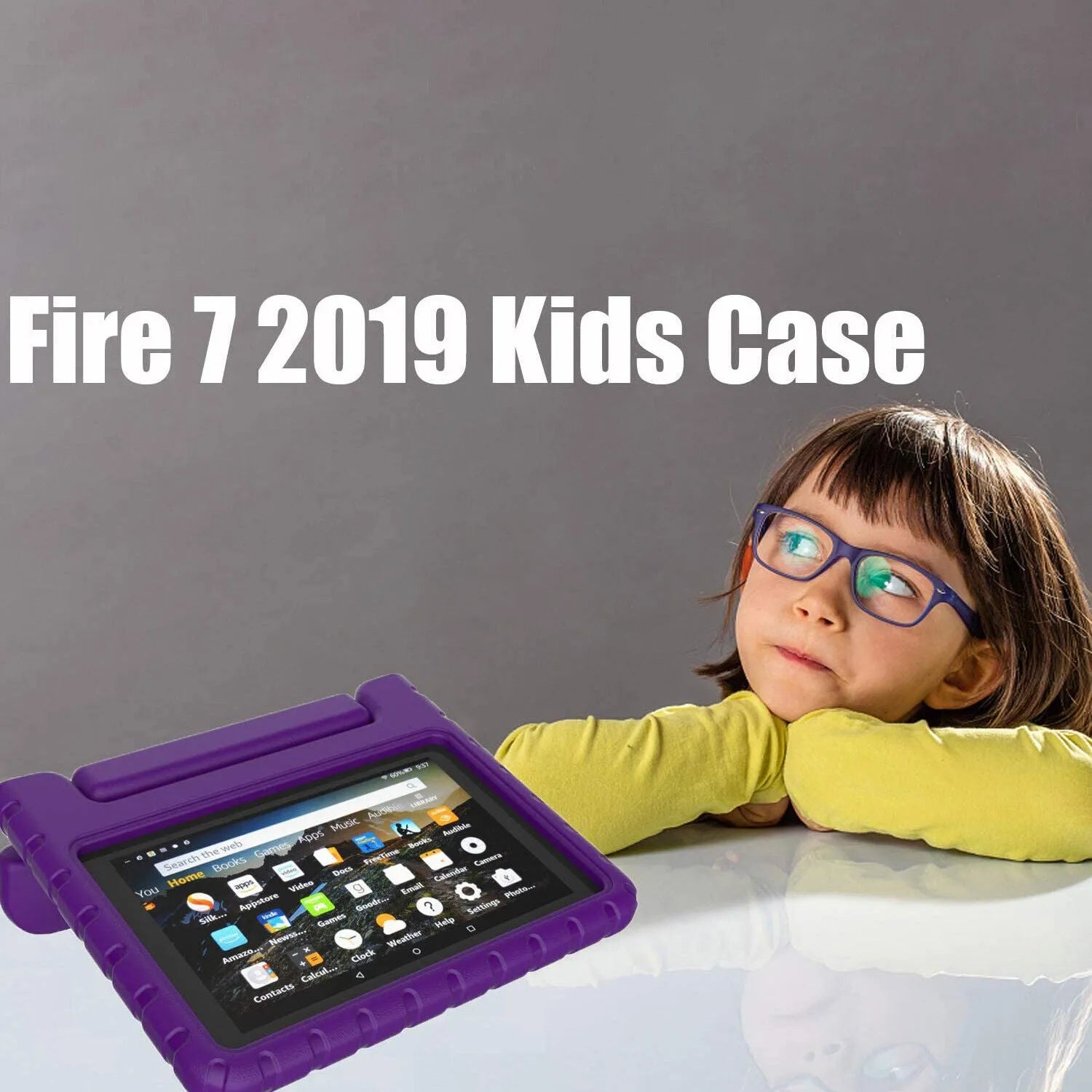 For Amazon Fire 7 2019 Kids Case Shockproof Cover With Stand - Purple