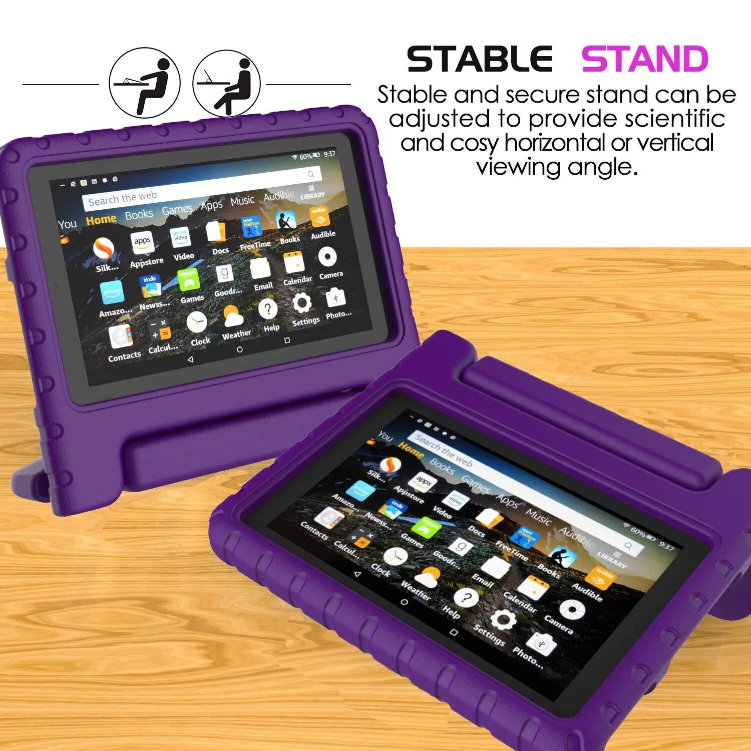 For Amazon Fire 7 2019 Kids Case Shockproof Cover With Stand - Purple