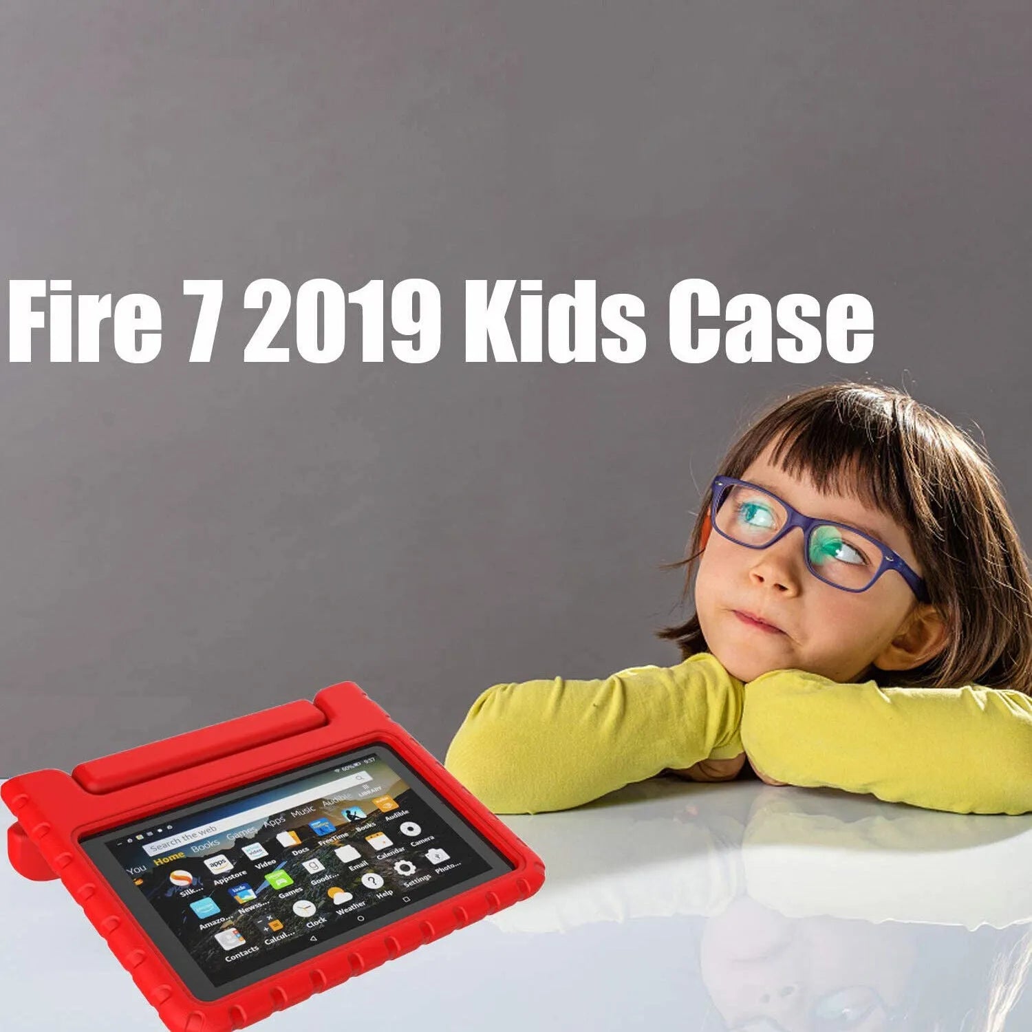 For Amazon Fire 7 2019 Kids Case Shockproof Cover With Stand - Red