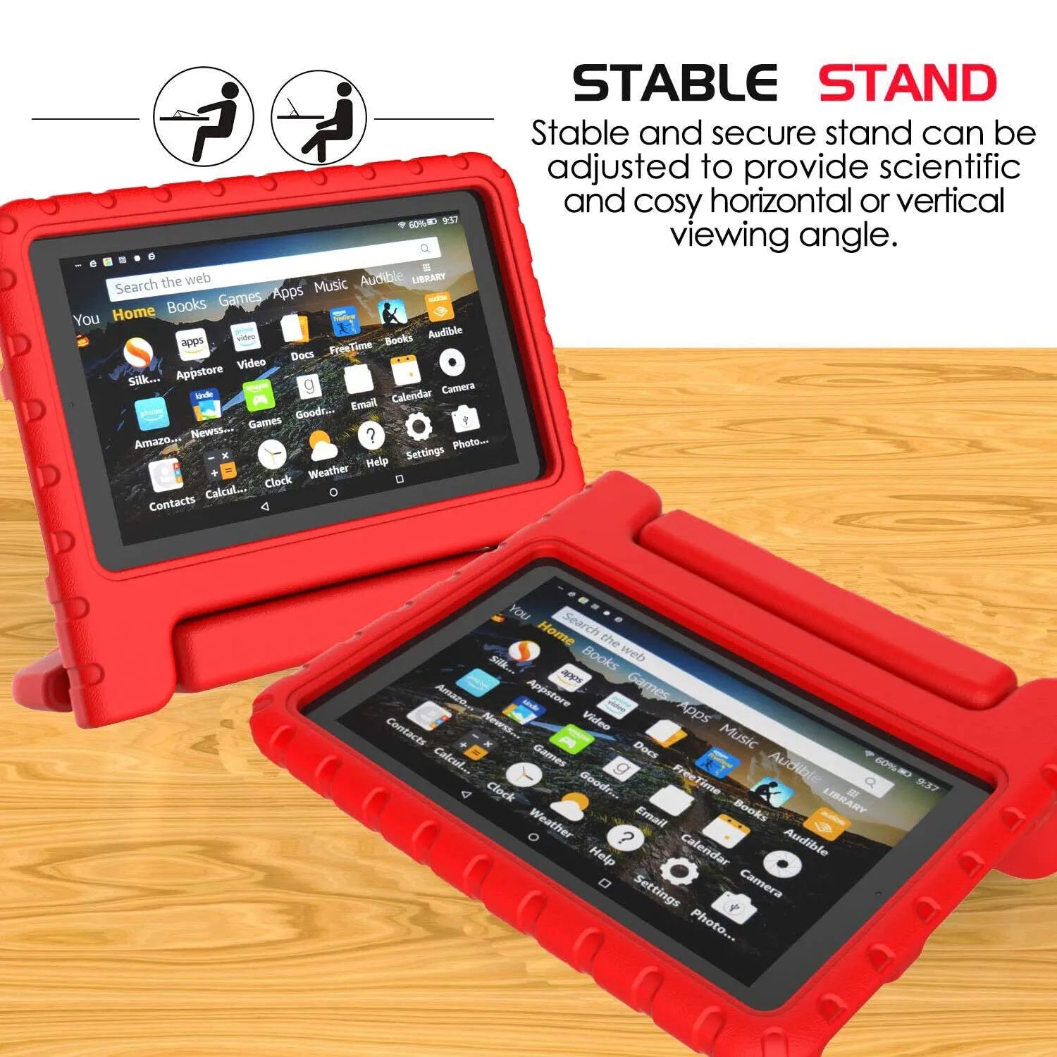 For Amazon Fire 7 2019 Kids Case Shockproof Cover With Stand - Red