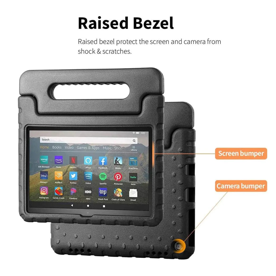 For Amazon Fire 7 2022 12th Gen Kids Case Shockproof Cover With Stand - Black