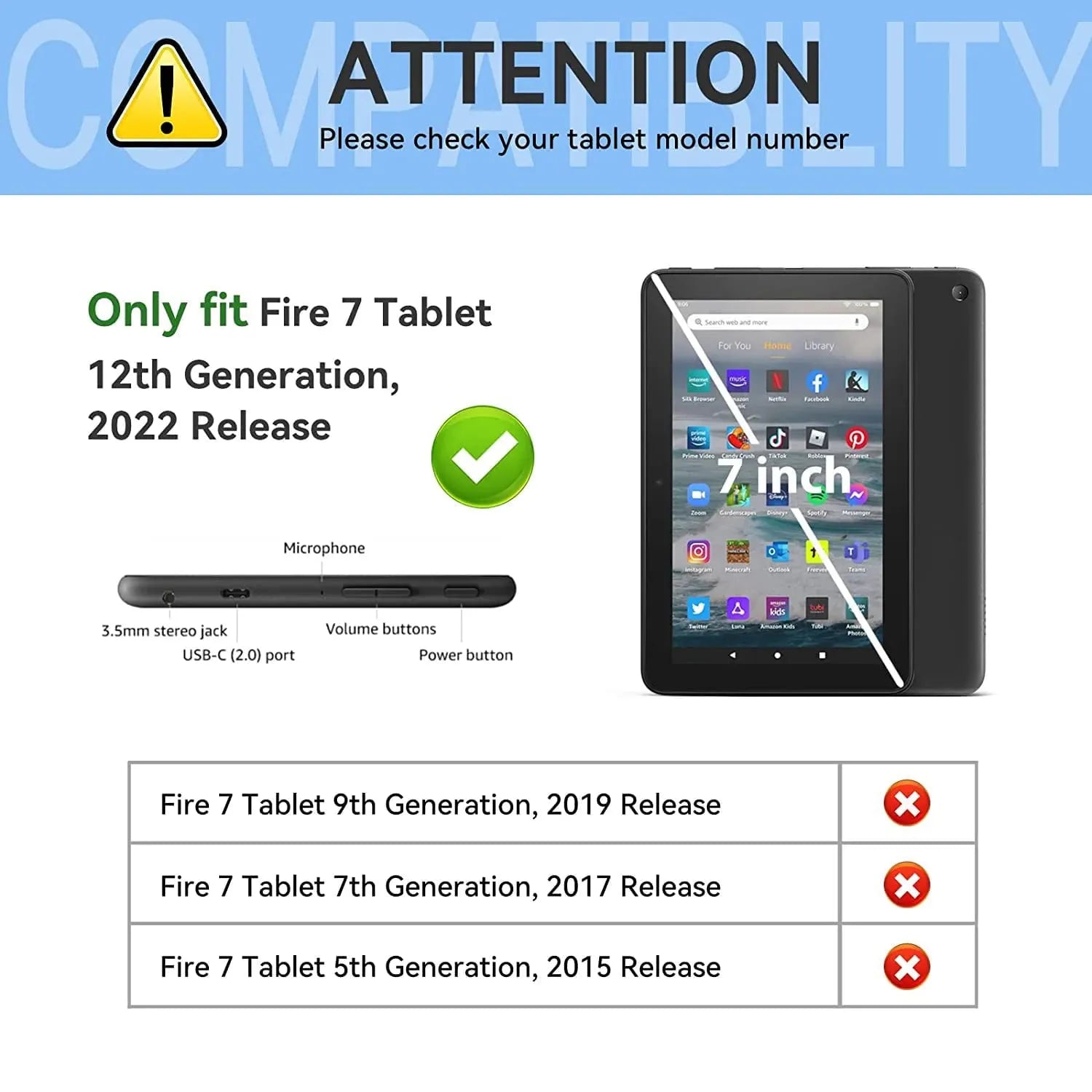 For Amazon Fire 7 2022 12th Gen Kids Case Shockproof Cover With Stand - Blue