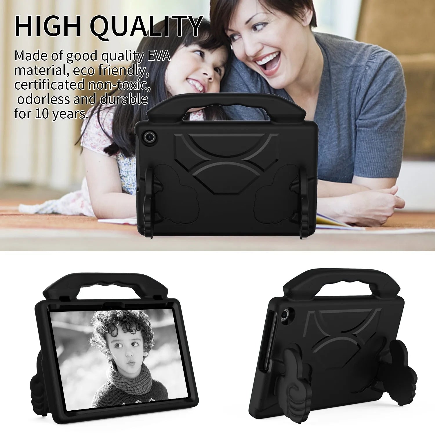 For Amazon Fire HD 10 2023 13th Gen Kids Case Shockproof Cover With Stand - Black