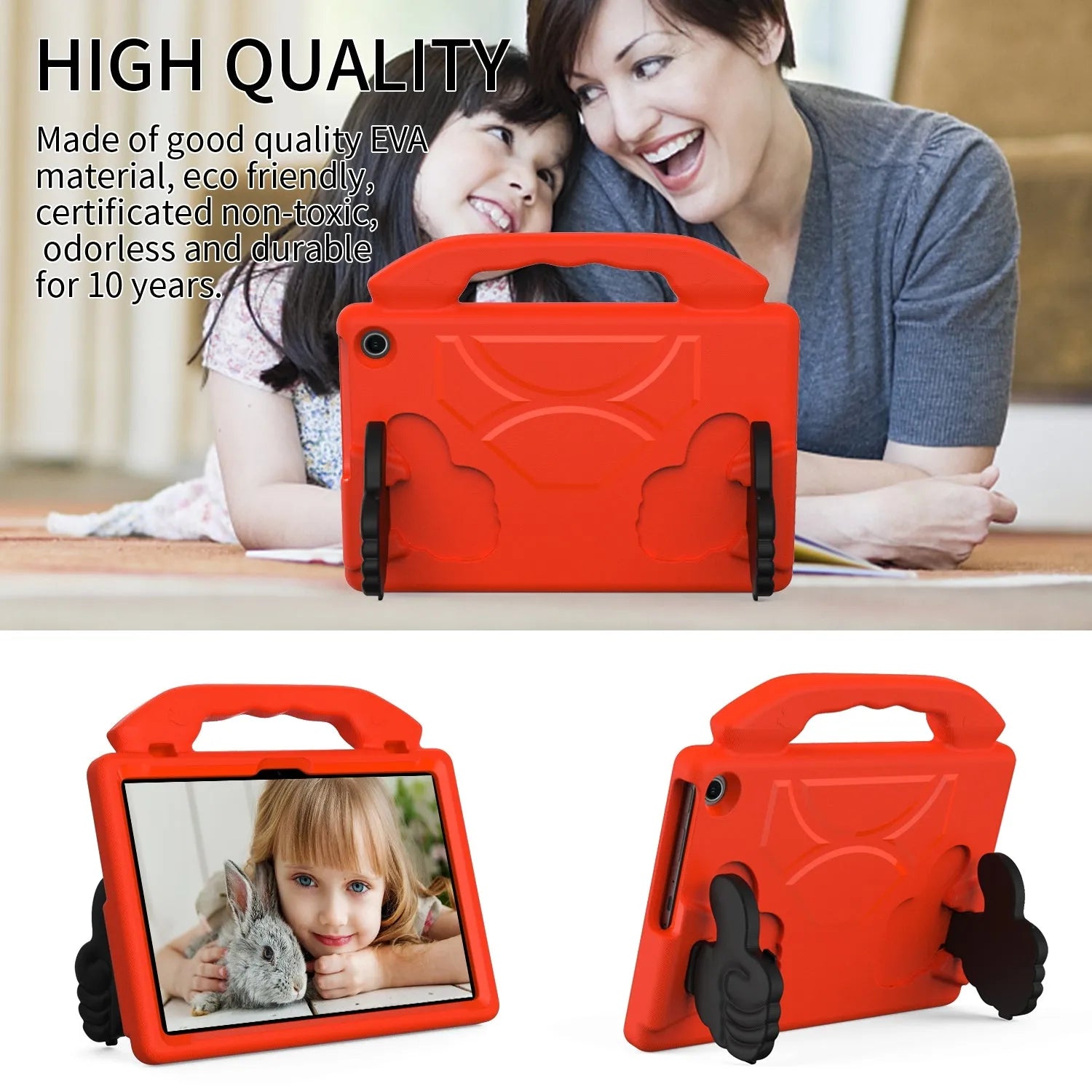 For Amazon Fire HD 10 2023 13th Gen Kids Case Shockproof Cover With Stand - Red