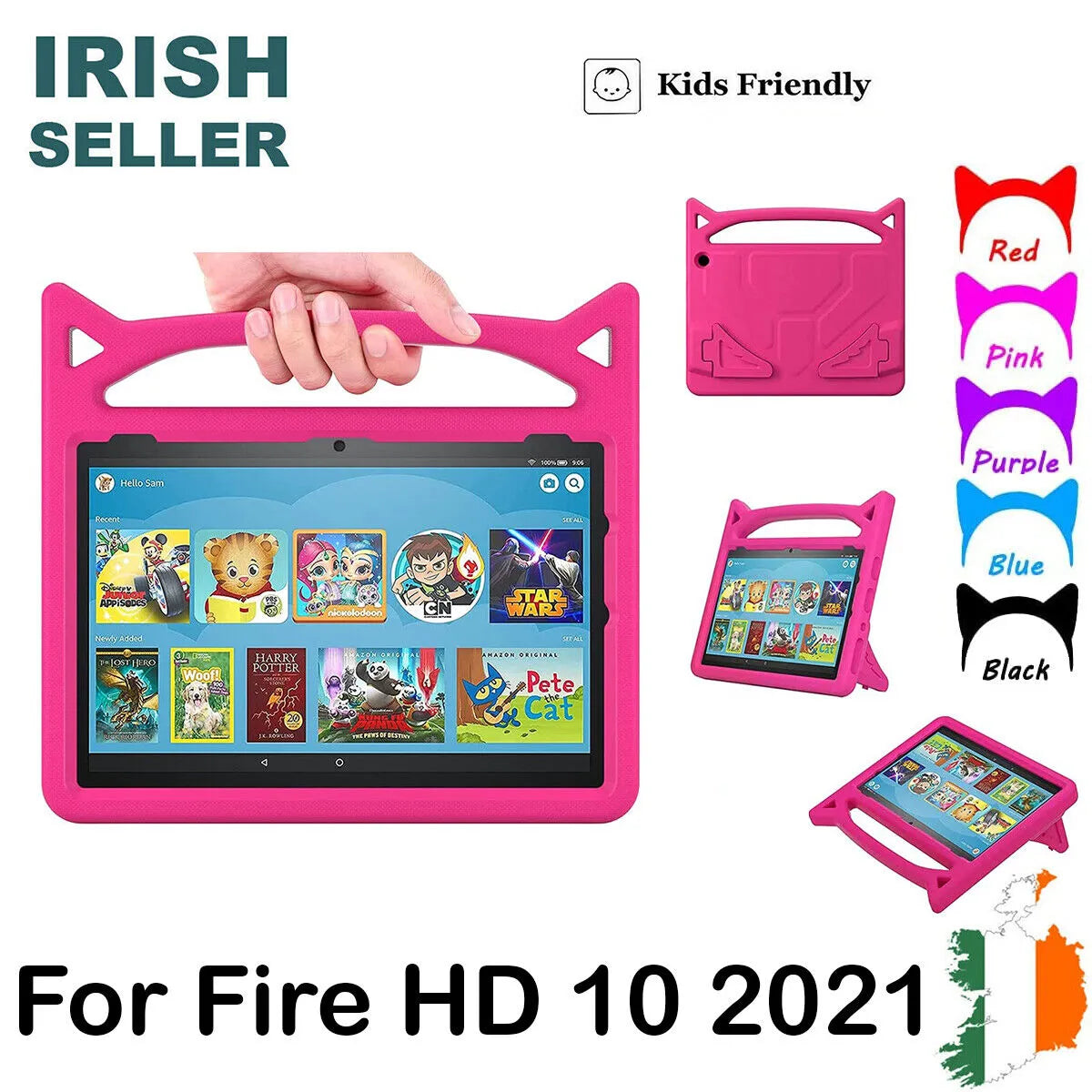 For Amazon Fire HD 10 Plus 2021 11th Gen Kids Case Shockproof Cover With Stand - Pink