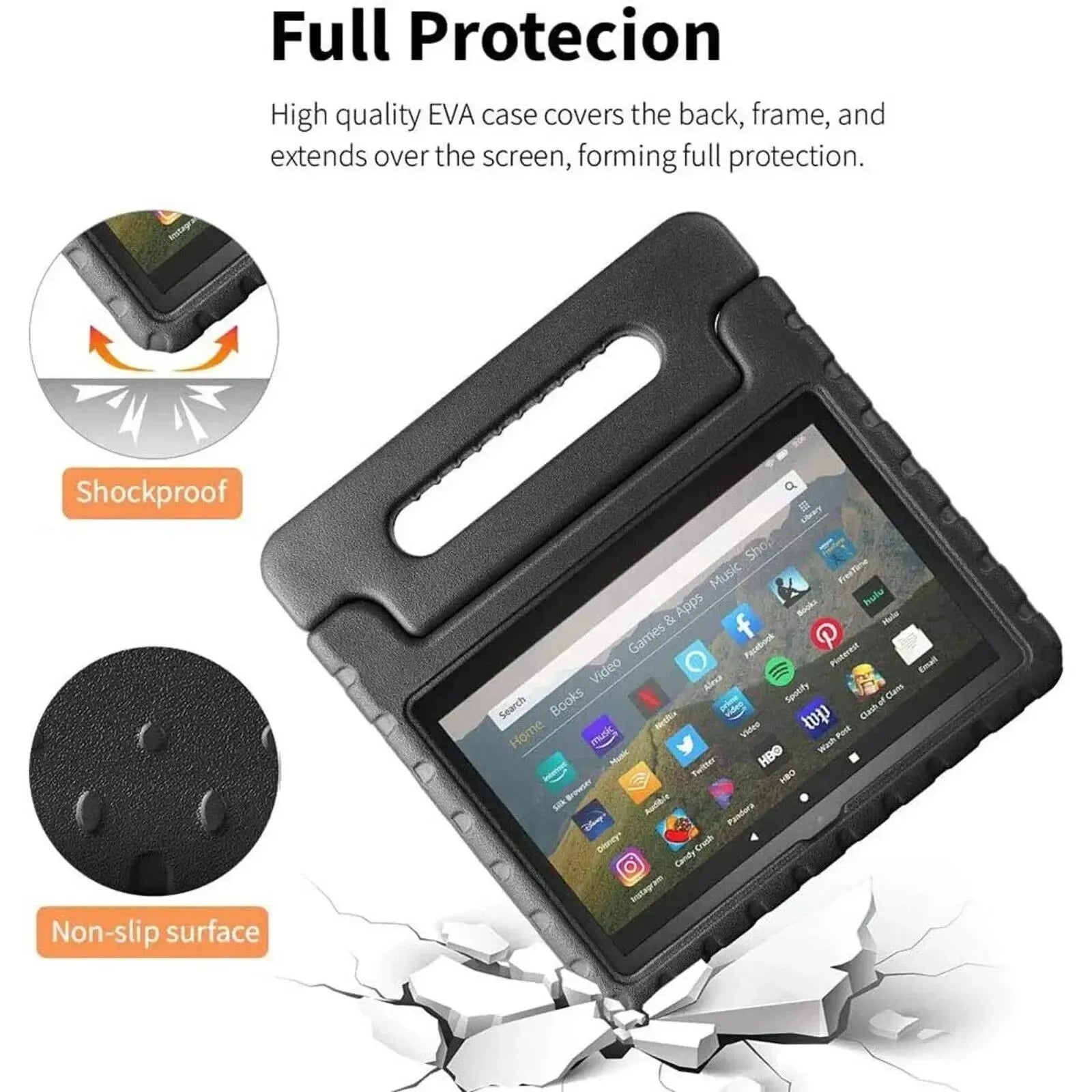 For Amazon Fire HD 8 2024 12th Gen Kids Case Shockproof Cover With Stand - Black