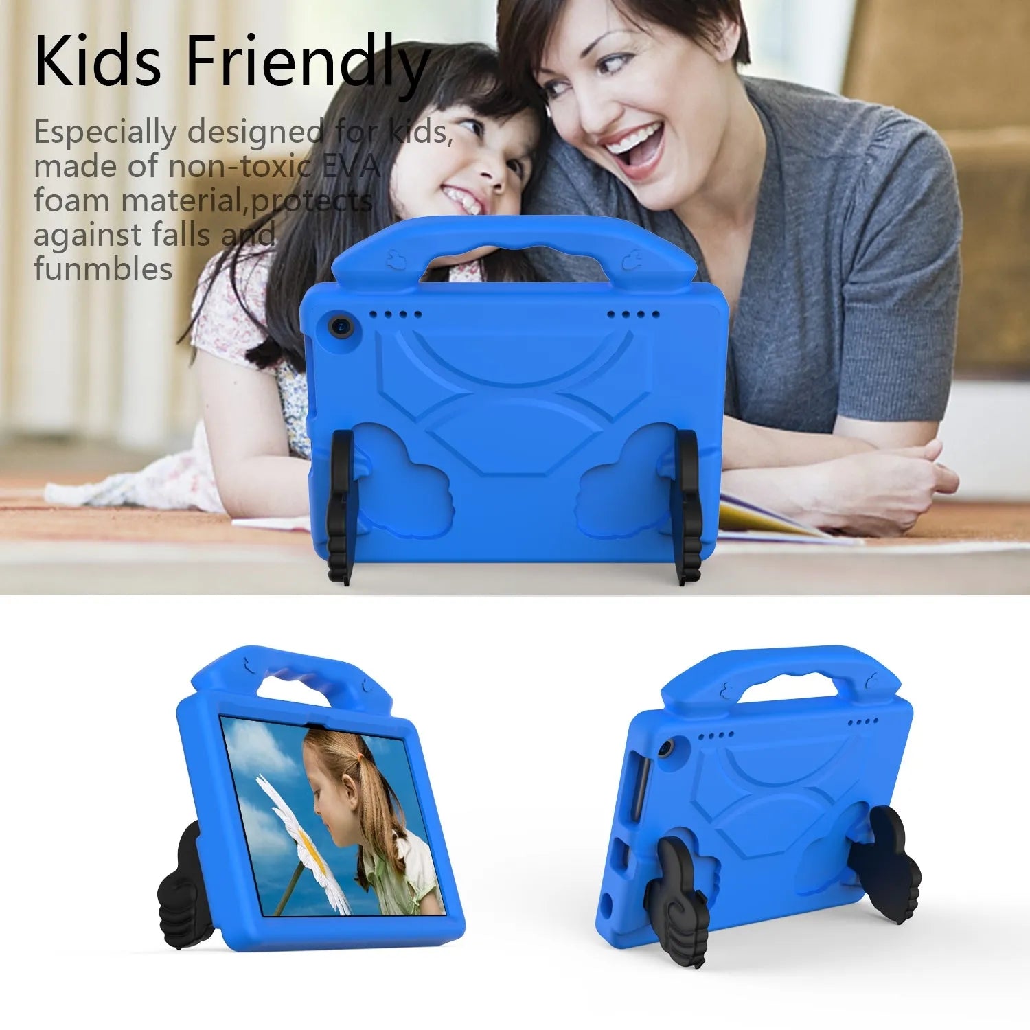 For Amazon Fire HD 8 2024 12th Gen Kids Case Shockproof Cover With Stand - Blue