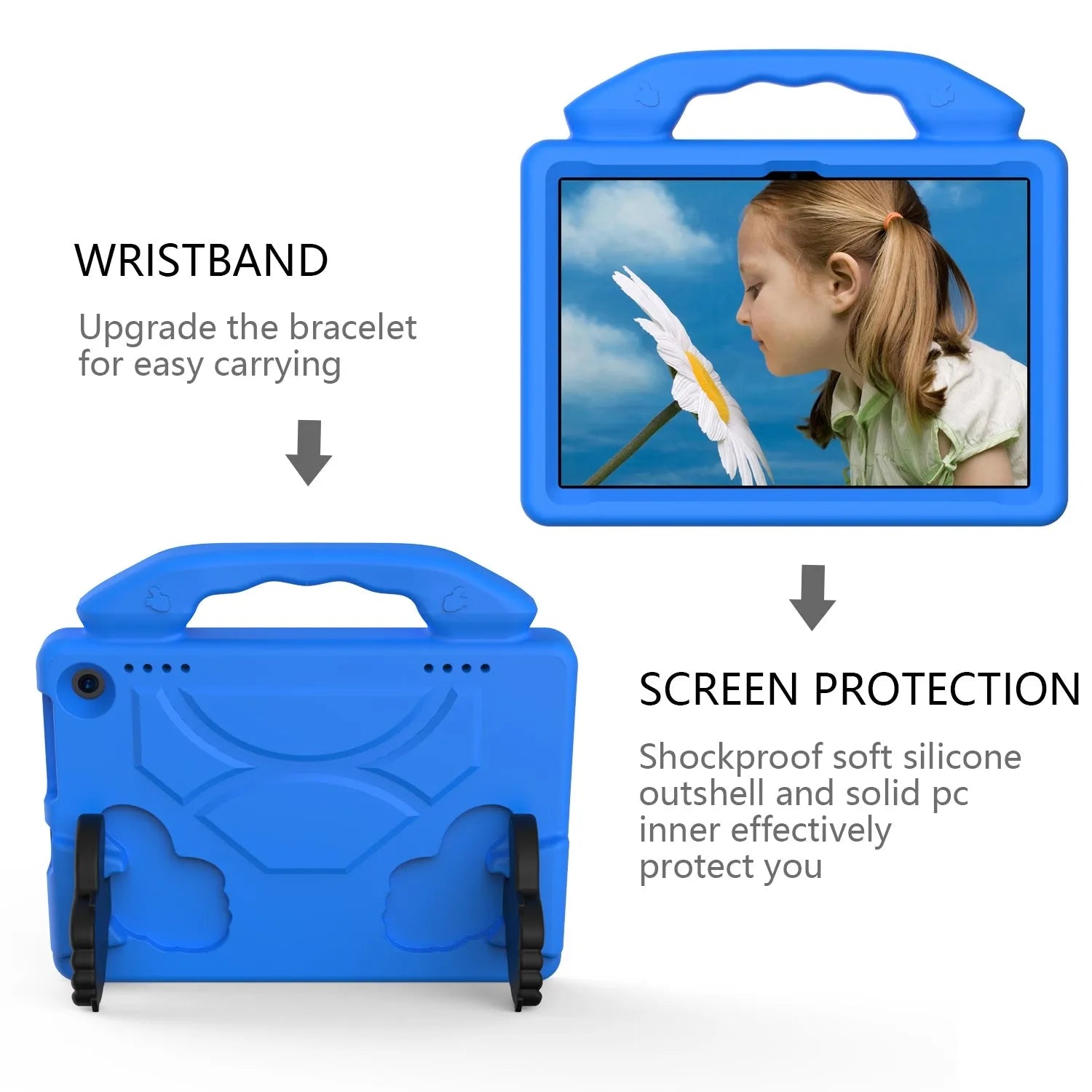 For Amazon Fire HD 8 2024 12th Gen Kids Case Shockproof Cover With Stand - Blue