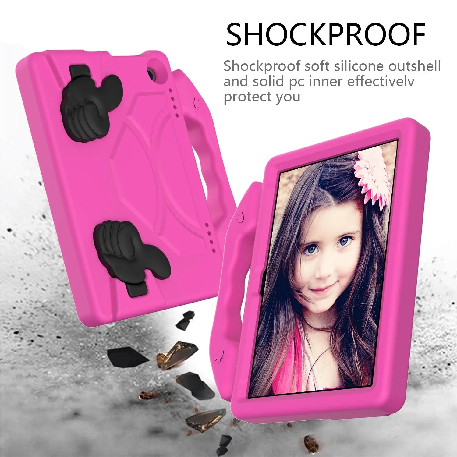 For Amazon Fire HD 8 2024 12th Gen Kids Case Shockproof Cover With Stand - Pink