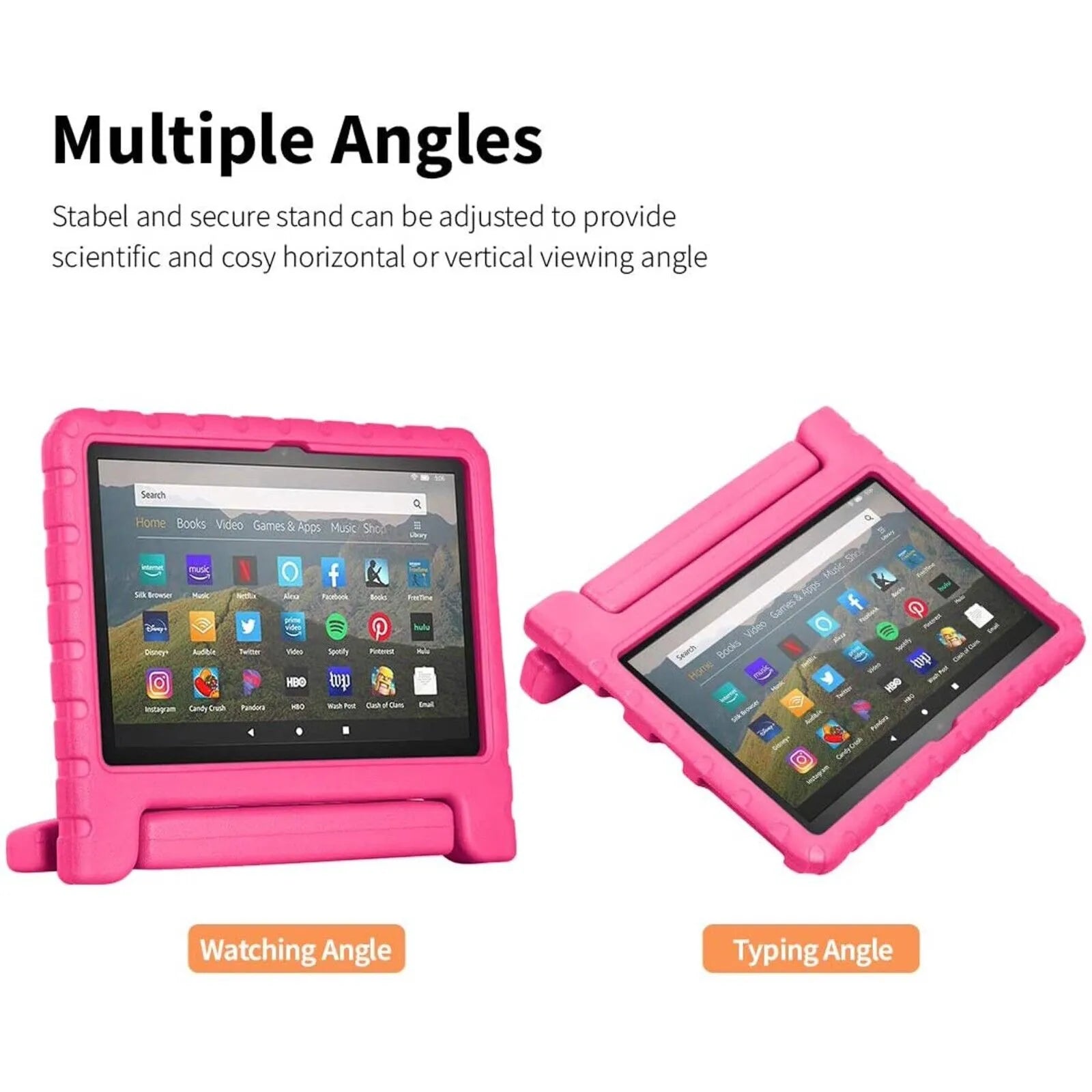 For Amazon Fire HD 8 2024 12th Gen Kids Case Shockproof Cover With Stand - Pink