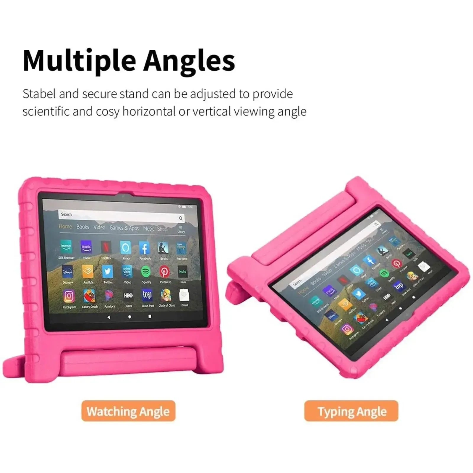 For Amazon Fire HD 8 2024 12th Gen Kids Case Shockproof Cover With Stand - Pink