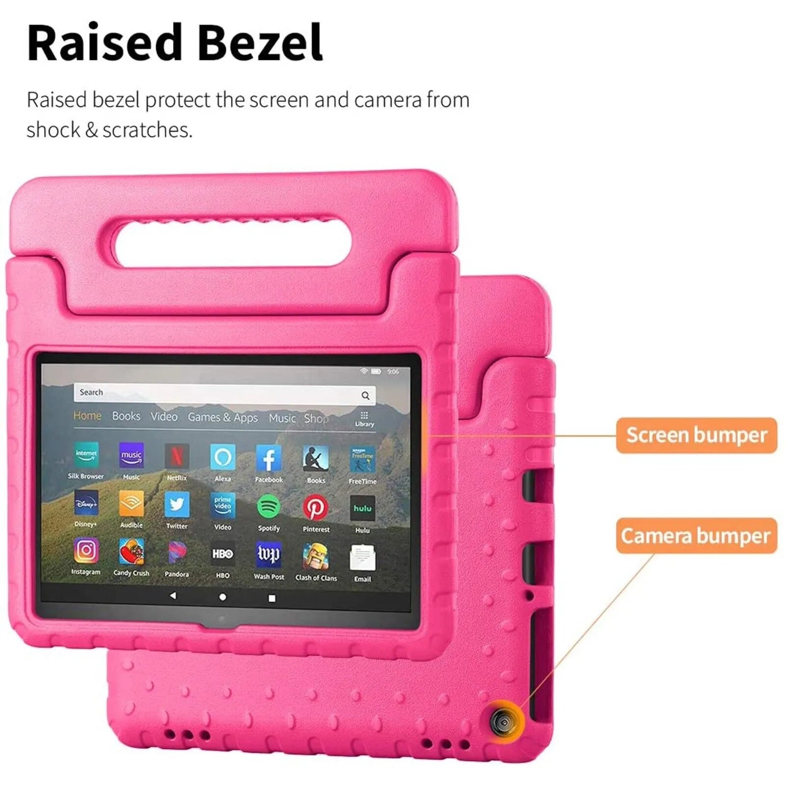 For Amazon Fire HD 8 2024 12th Gen Kids Case Shockproof Cover With Stand - Pink