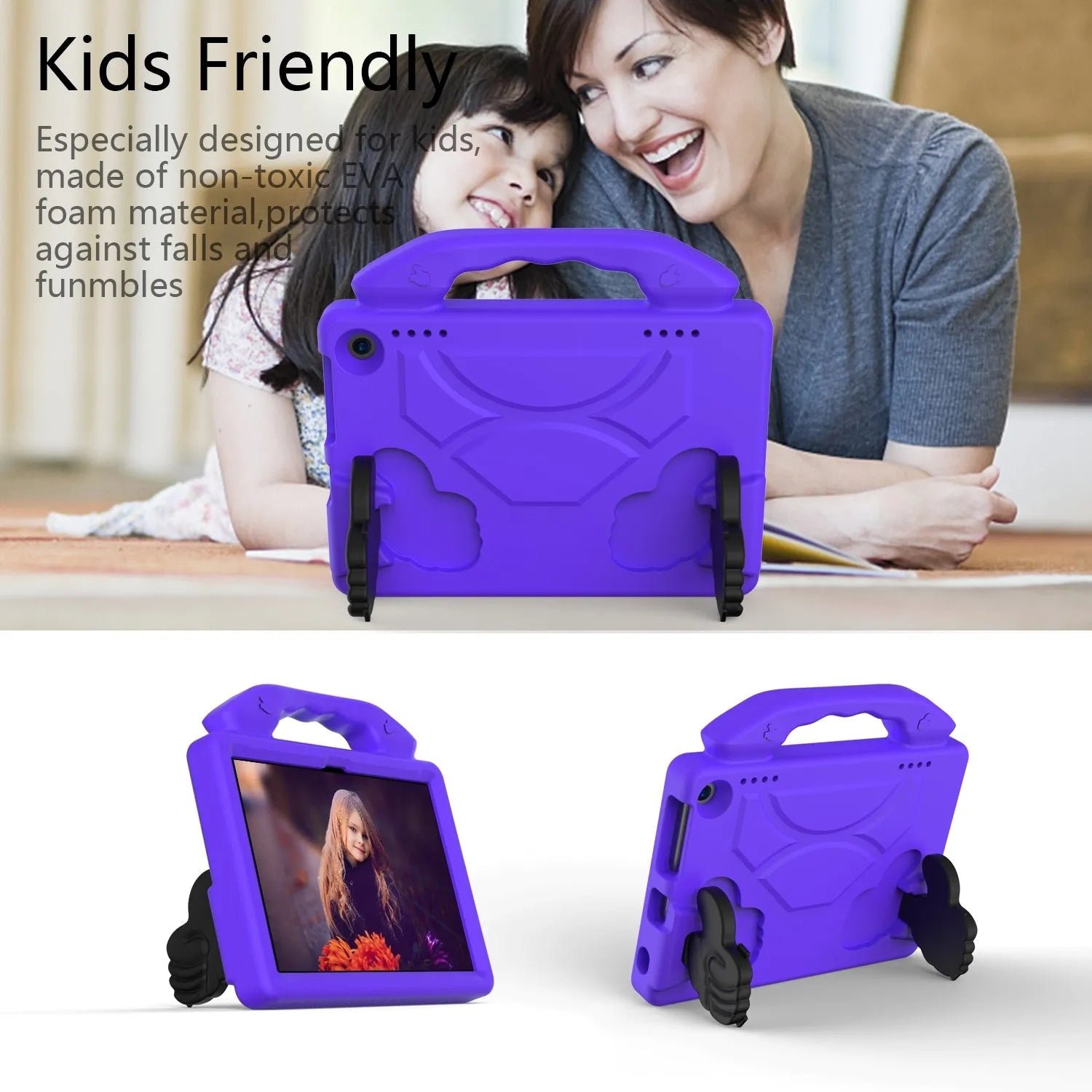 For Amazon Fire HD 8 2024 12th Gen Kids Case Shockproof Cover With Stand - Purple