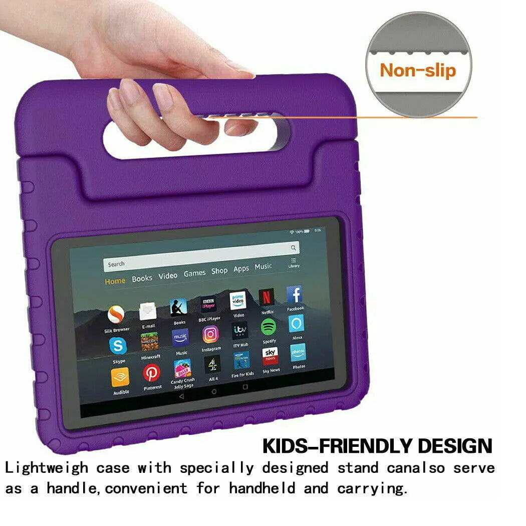 For Amazon Fire HD 8 2024 12th Gen Kids Case Shockproof Cover With Stand - Purple
