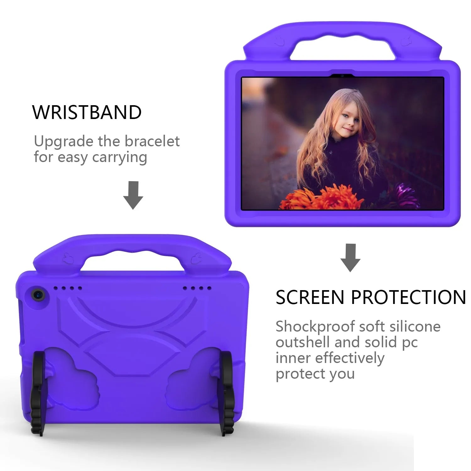 For Amazon Fire HD 8 2024 12th Gen Kids Case Shockproof Cover With Stand - Purple