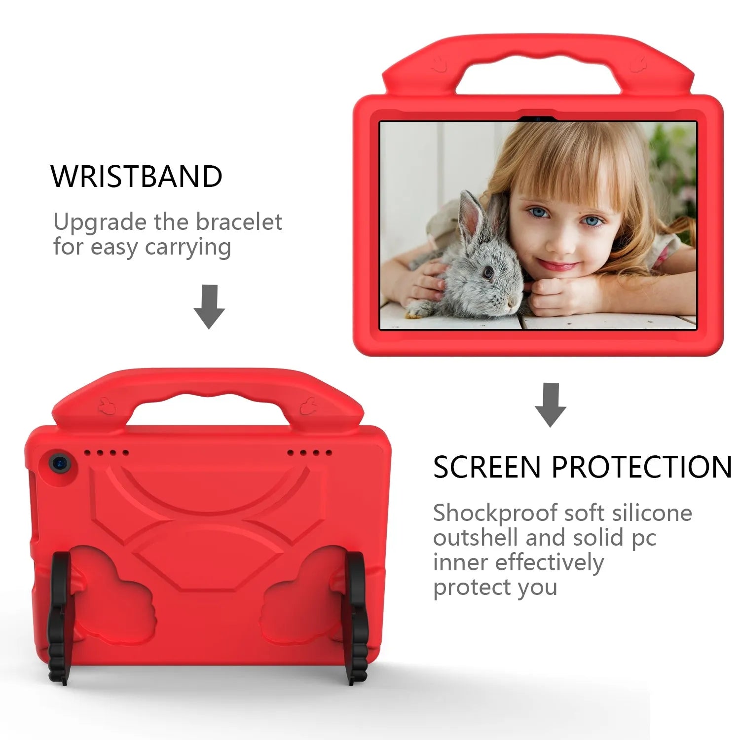 For Amazon Fire HD 8 2024 12th Gen Kids Case Shockproof Cover With Stand - Red