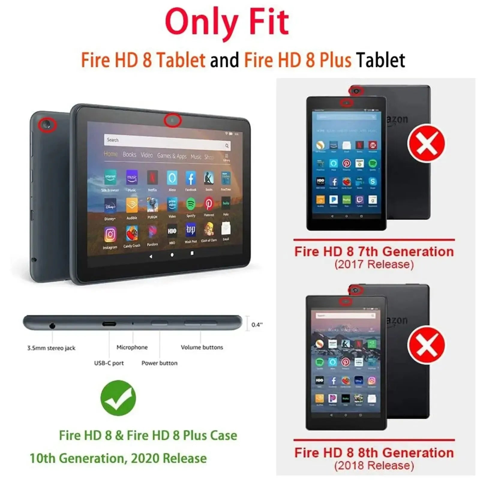 For Amazon Fire HD 8 2024 12th Gen Kids Case Shockproof Cover With Stand - Red