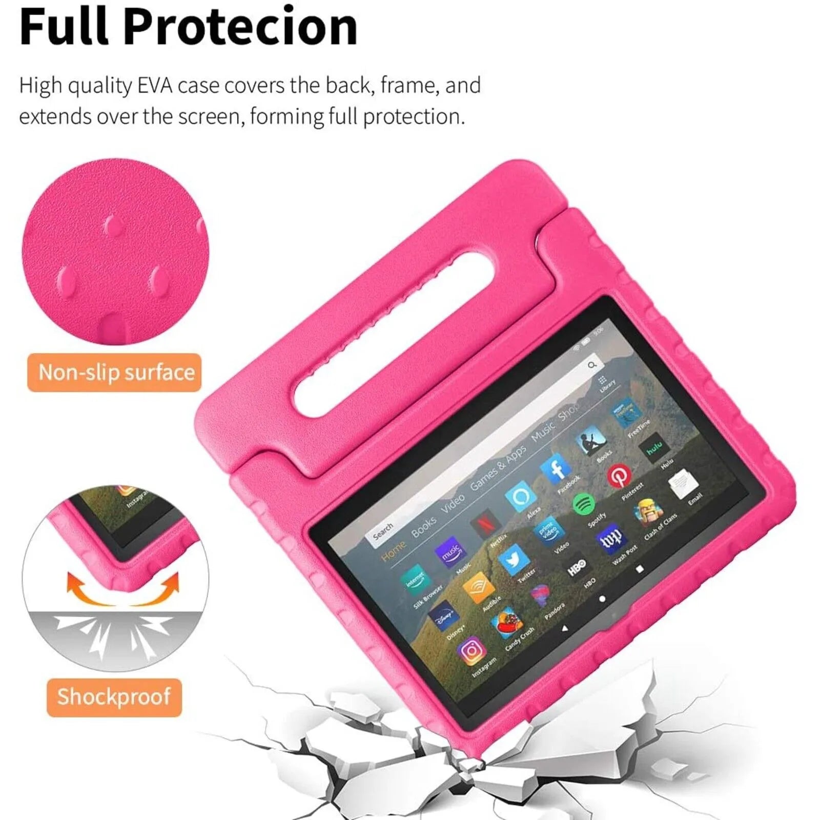 For Amazon Fire HD 8 Plus 2020 Kids Case Shockproof Cover With Stand - Pink