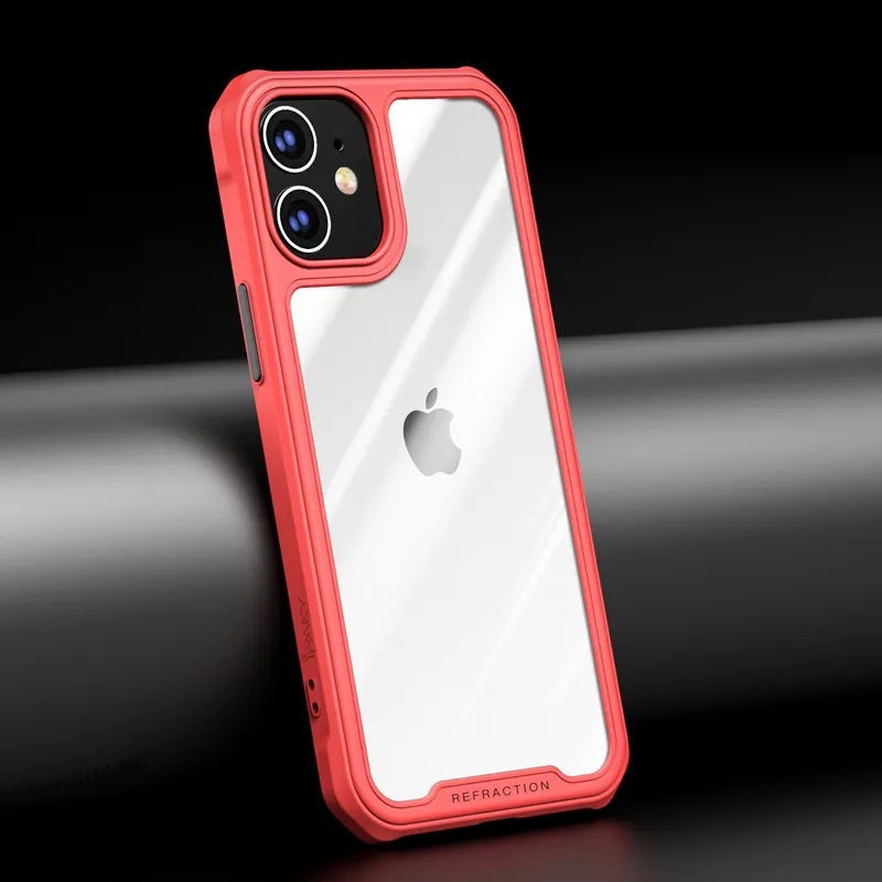 For Apple IPAKY iPhone 12 Mini (5.4") Hybrid Shockproof HD Transparent Dawn Case Red