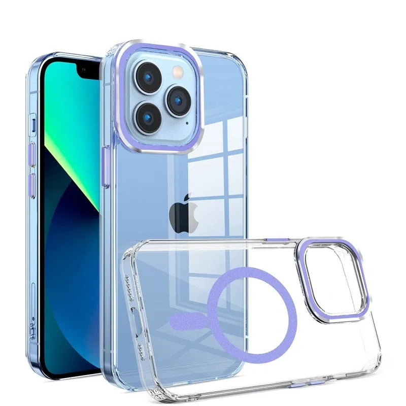 For Apple Iphone 15 Plus Magsafe Magnetic Case Transparent Purple