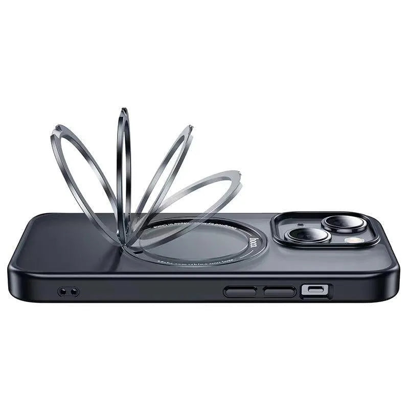 For Apple Iphone 15 Pro Hoco AS1 2 In 1 Stand Magnetic Magsafe Case Transparent
