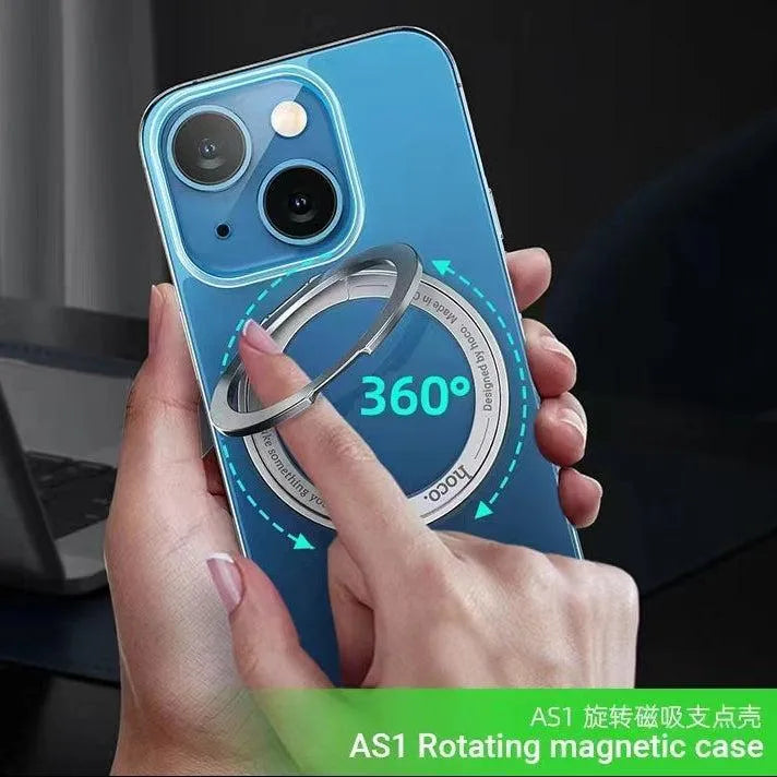 For Apple Iphone 15 Pro Hoco AS1 2 In 1 Stand Magnetic Magsafe Case Transparent