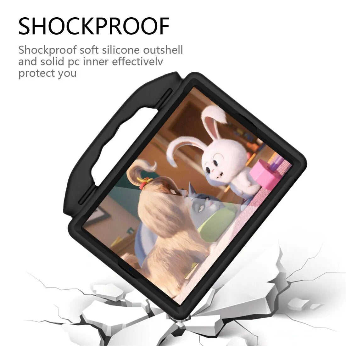 For Apple iPad 10.2 7th Gen 2019 Kids Friendly Case Shockproof Cover With Thumbs Up - Black
