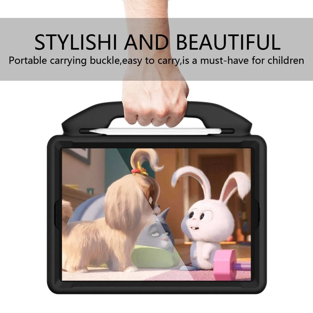 For Apple iPad 10.2 8th Gen 2020 Kids Friendly Case Shockproof Cover With Thumbs Up - Black