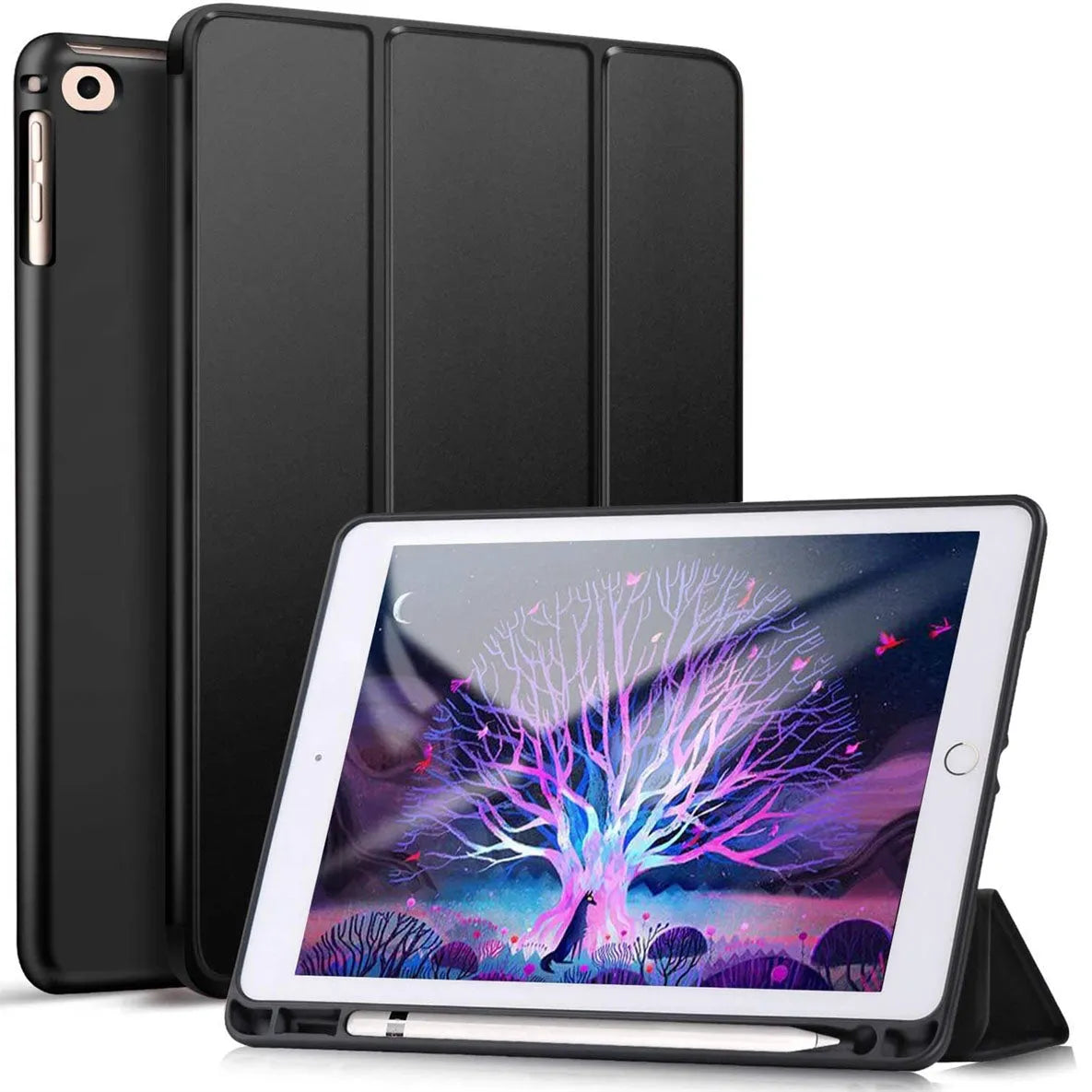 For Apple iPad 11th Gen 11" 2025 Tri Fold Pen Slot Wallet Case Black