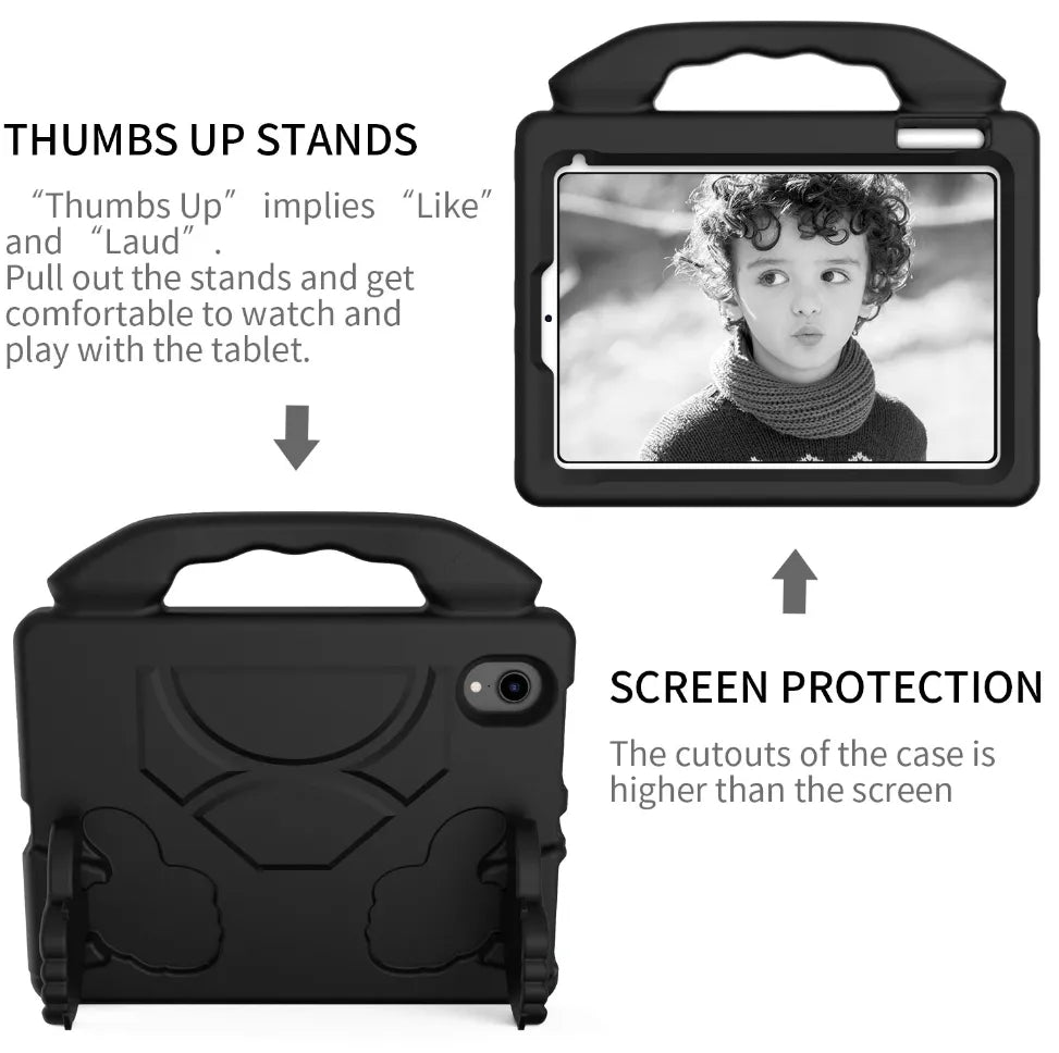 For Apple iPad Mini 6 Kids Friendly Case Shockproof Cover With Thumbs Up - Black