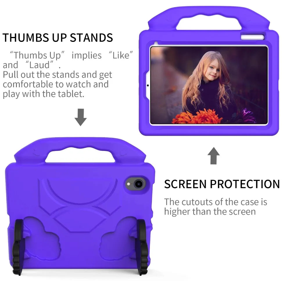 For Apple iPad Mini 6 Kids Friendly Case Shockproof Cover With Thumbs Up - Purple