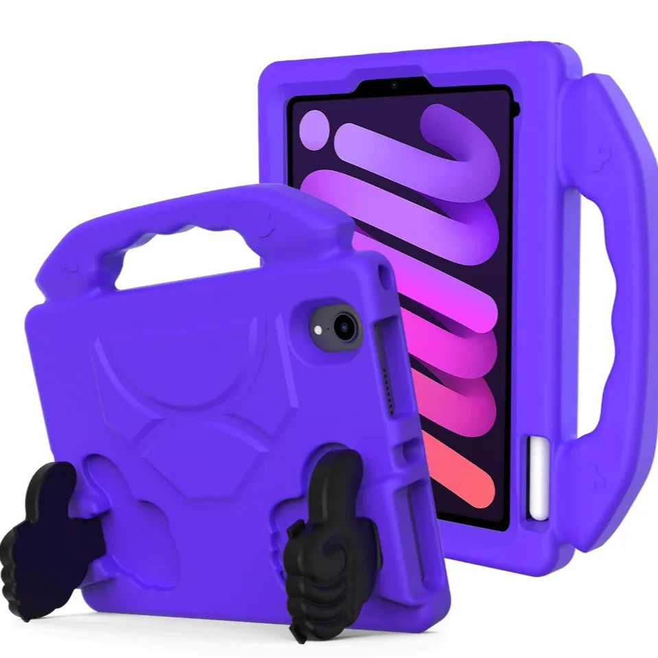 For Apple iPad Mini 6 Kids Friendly Case Shockproof Cover With Thumbs Up - Purple