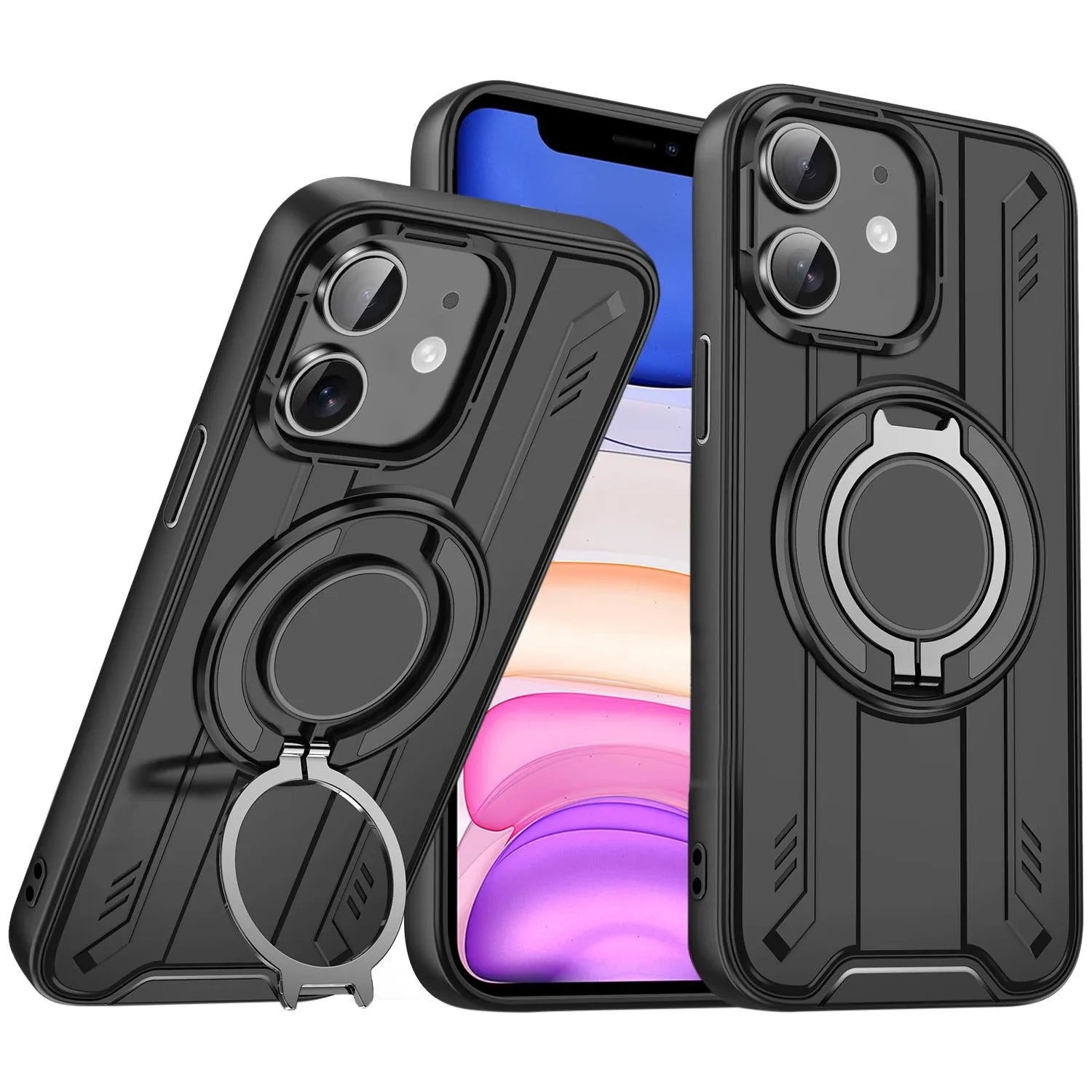 For Apple iPhone 11 Magnetic Armour Rotating Stand Case Black