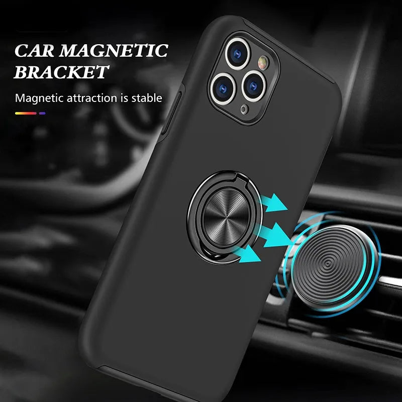 For Apple iPhone 11 Pro Max Dual Layer Invisible Ring Case Black