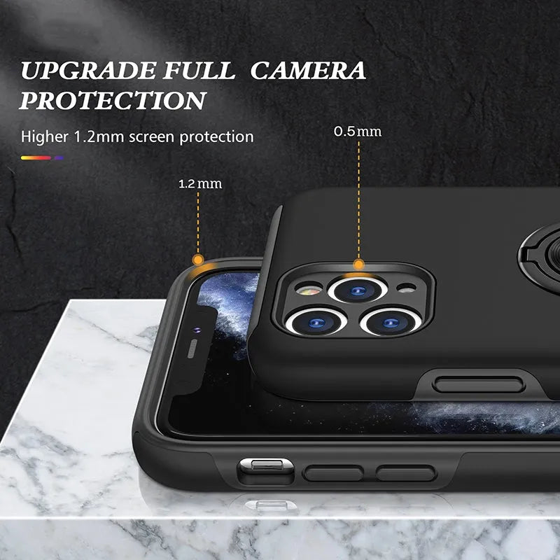 For Apple iPhone 11 Pro Max Dual Layer Invisible Ring Case Black