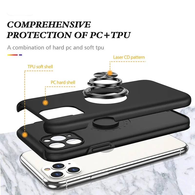 For Apple iPhone 11 Pro Max Dual Layer Invisible Ring Case Black