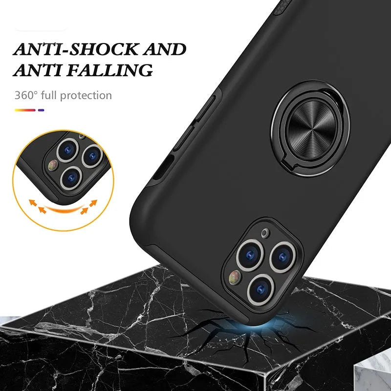 For Apple iPhone 11 Pro Max Dual Layer Invisible Ring Case Black