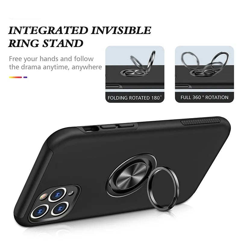 For Apple iPhone 11 Pro Max Dual Layer Invisible Ring Case Black