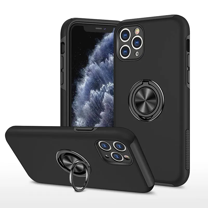 For Apple iPhone 11 Pro Max Dual Layer Invisible Ring Case Black